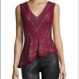 BCBG MAX AZRIA Lace Asymmetrical Peplum Top